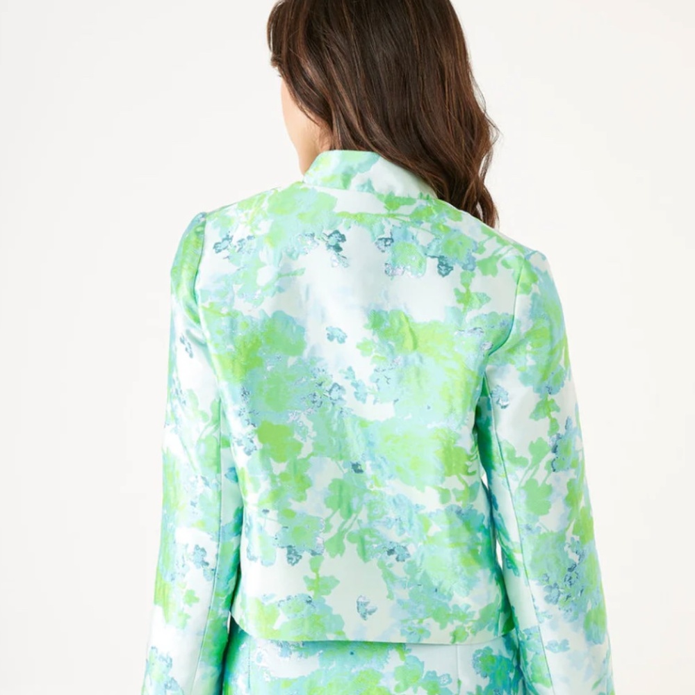Abbey Glass Onassis Jacket Green Abstract Brocade sz XS - Picture 3 of 3